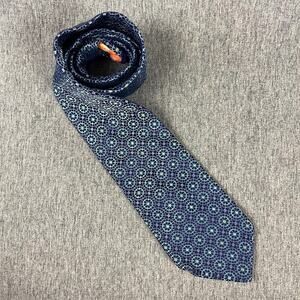 Ted Baker London 100% Silk Necktie Mens Blue Geometric Woven Hand Tailored USA